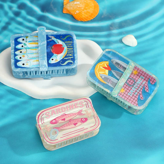 Fun Sardine Can Hair Pattern Hair Claw Clips: BlueGreen