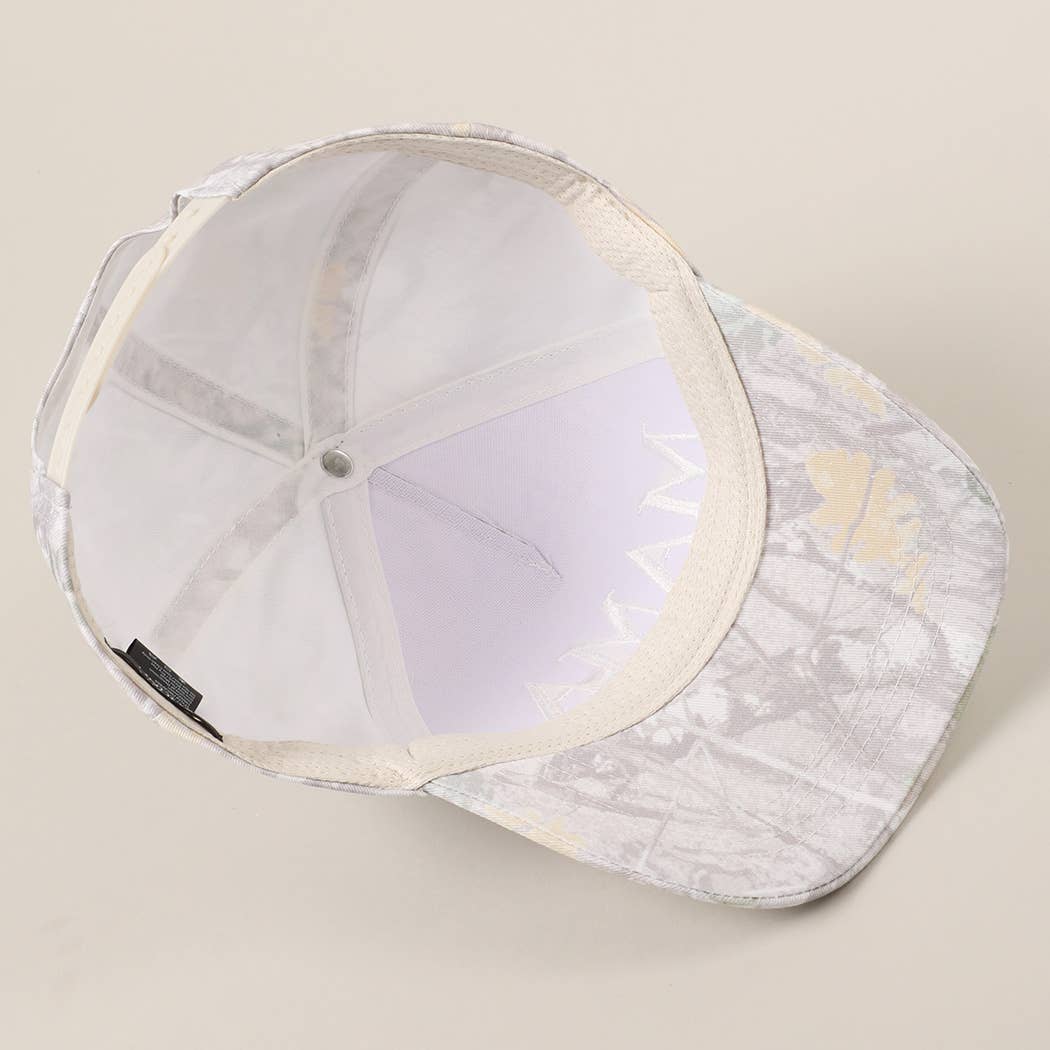 MAMA Letter Embroidery Nature Camo Trucker Hat: BEIGE CAMO / ONE SIZE