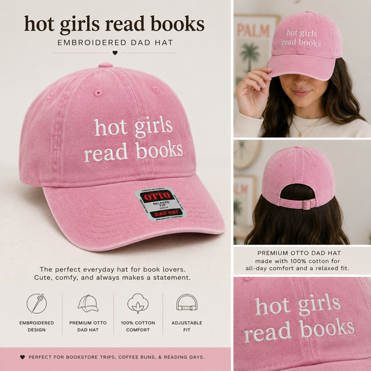 Pink Hot Girls Read Books Hat | Embroidered Bookish Dad Hat