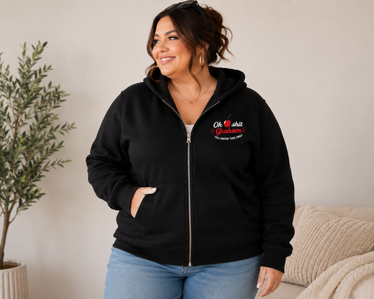 Oh Sh*t Graham You Know This One Embroidered Zip Up | Off Campus | Briar U