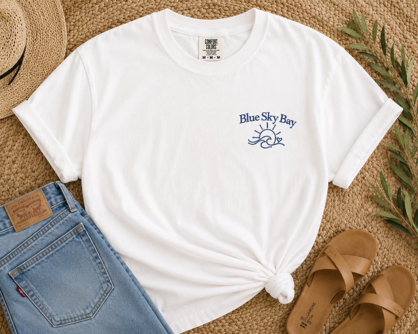 Blue Sky Bay Embroidered Comfort Colors® T-Shirt | Officially Licensed Laura Pavlov Merchandise