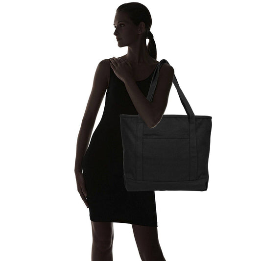 Dalix 20" Solid Color Soft Canvas Tote Bag: Black