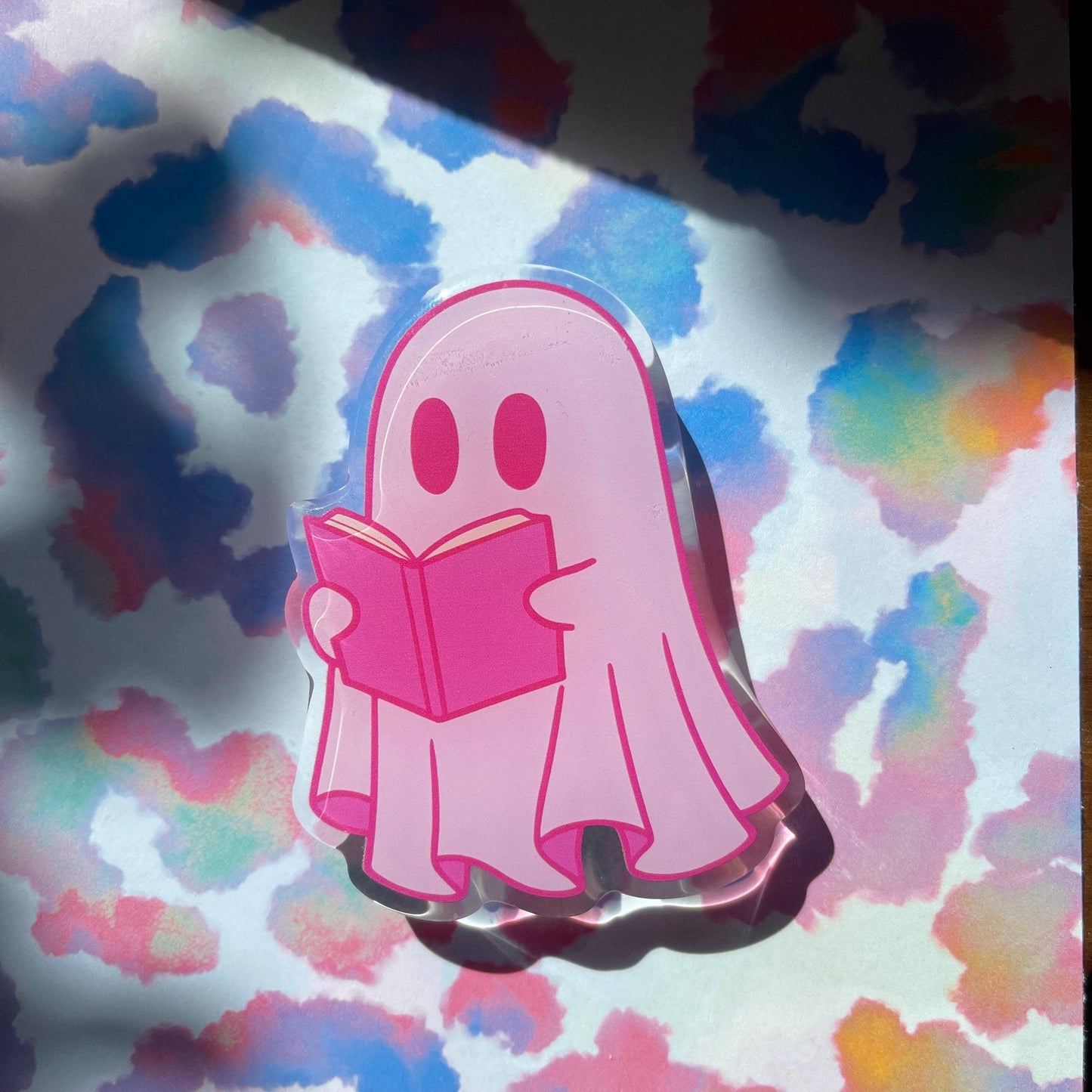 Pink Reading Ghost Kindle Grip | Magnetic or Sticker: Sticker