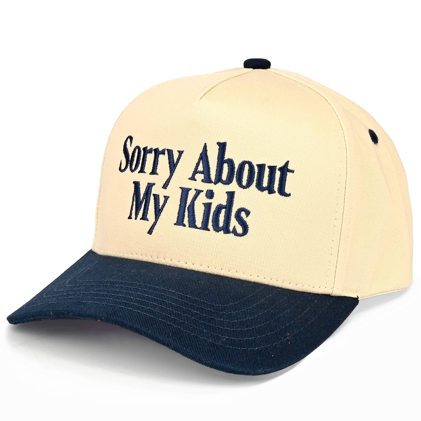 C.C SORRY ABOUT MY KIDS Letter Two Tone Trucker Hat: Black