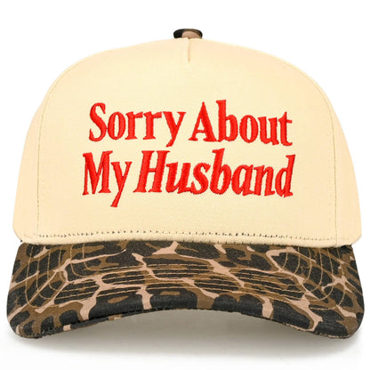 C.C SORRY ABOUT MY HUSBAND Letter Two Tone Trucker Hat: Black