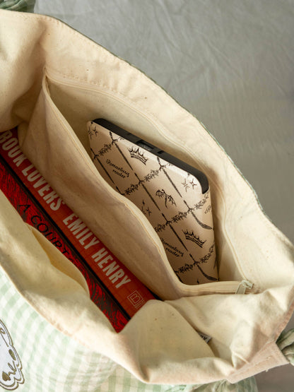 Book Lover Bow Tote: Sage Gingham
