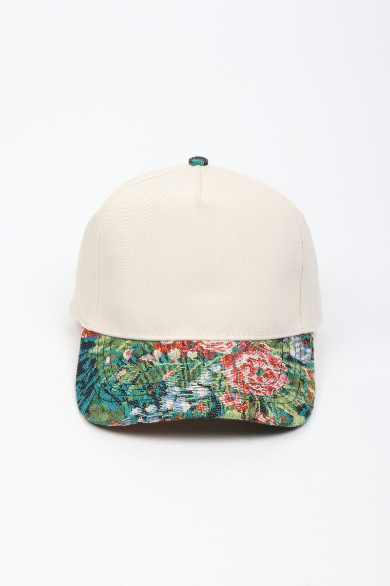 Floral Print Brocade 5 Panels Two Tone Baseball Cap: Mauve