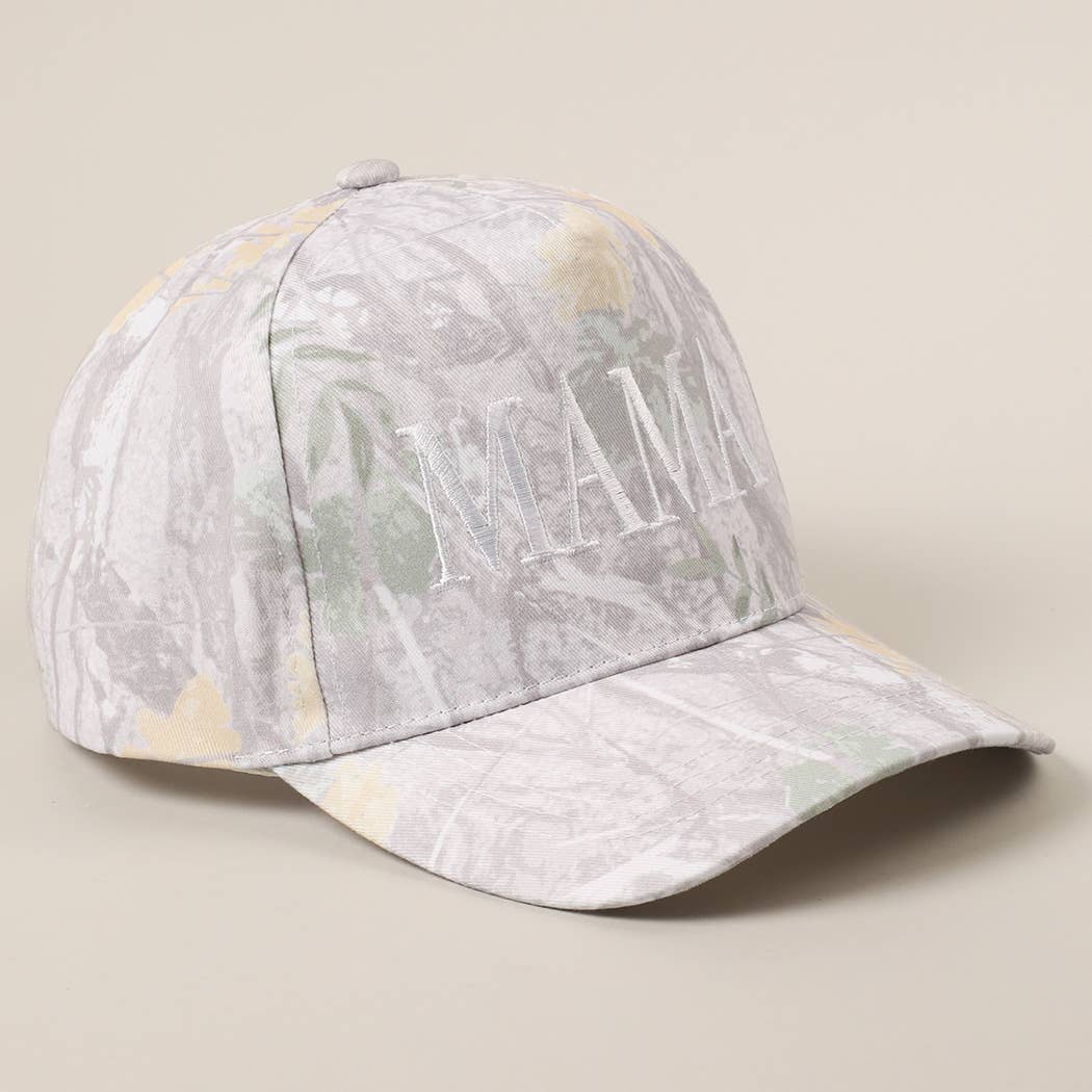 MAMA Letter Embroidery Nature Camo Trucker Hat: BEIGE CAMO / ONE SIZE