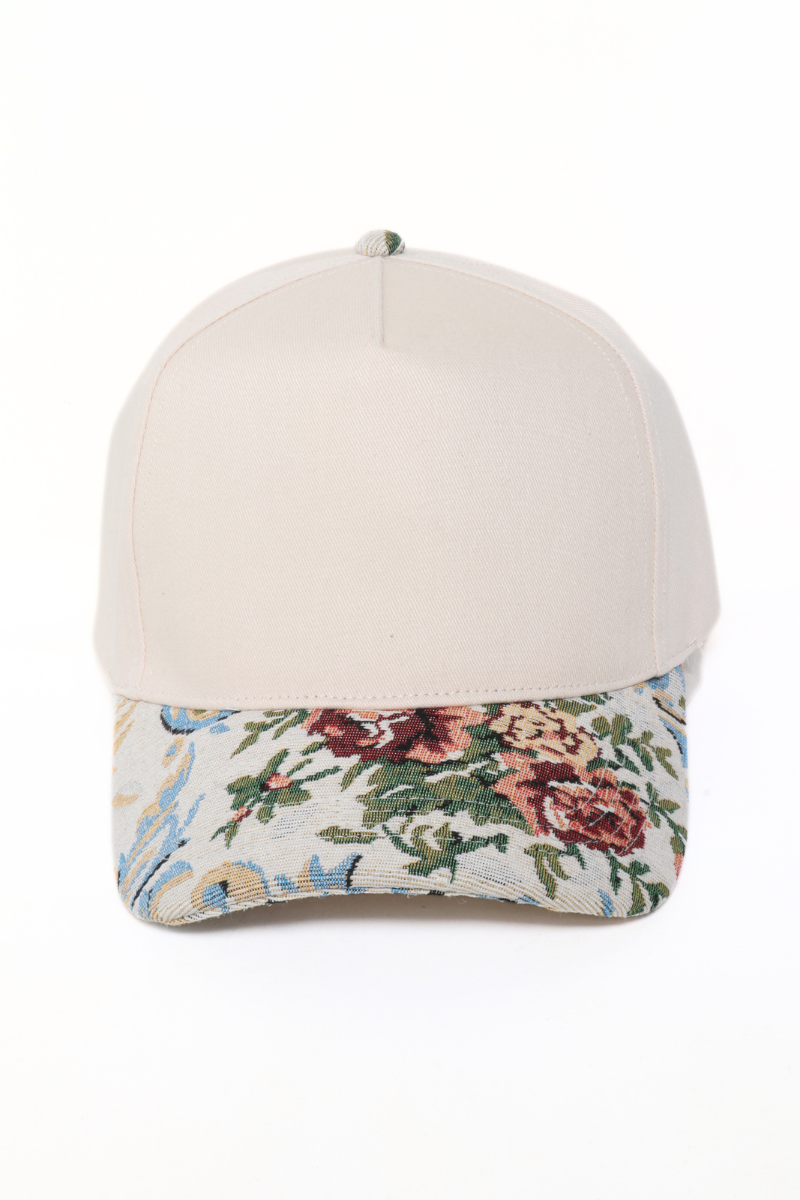Floral Print Brocade 5 Panels Two Tone Baseball Cap: Mauve