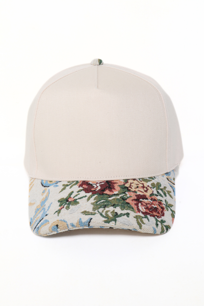 Floral Print Brocade 5 Panels Two Tone Baseball Cap: Mauve