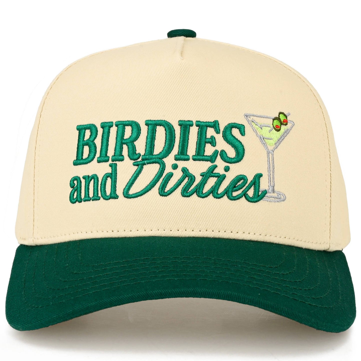 BIRDIES AND DIRTIES Letter on Two Tone Trucker Hat: Dark Green