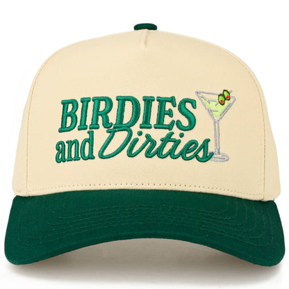 BIRDIES AND DIRTIES Letter on Two Tone Trucker Hat: Dark Green