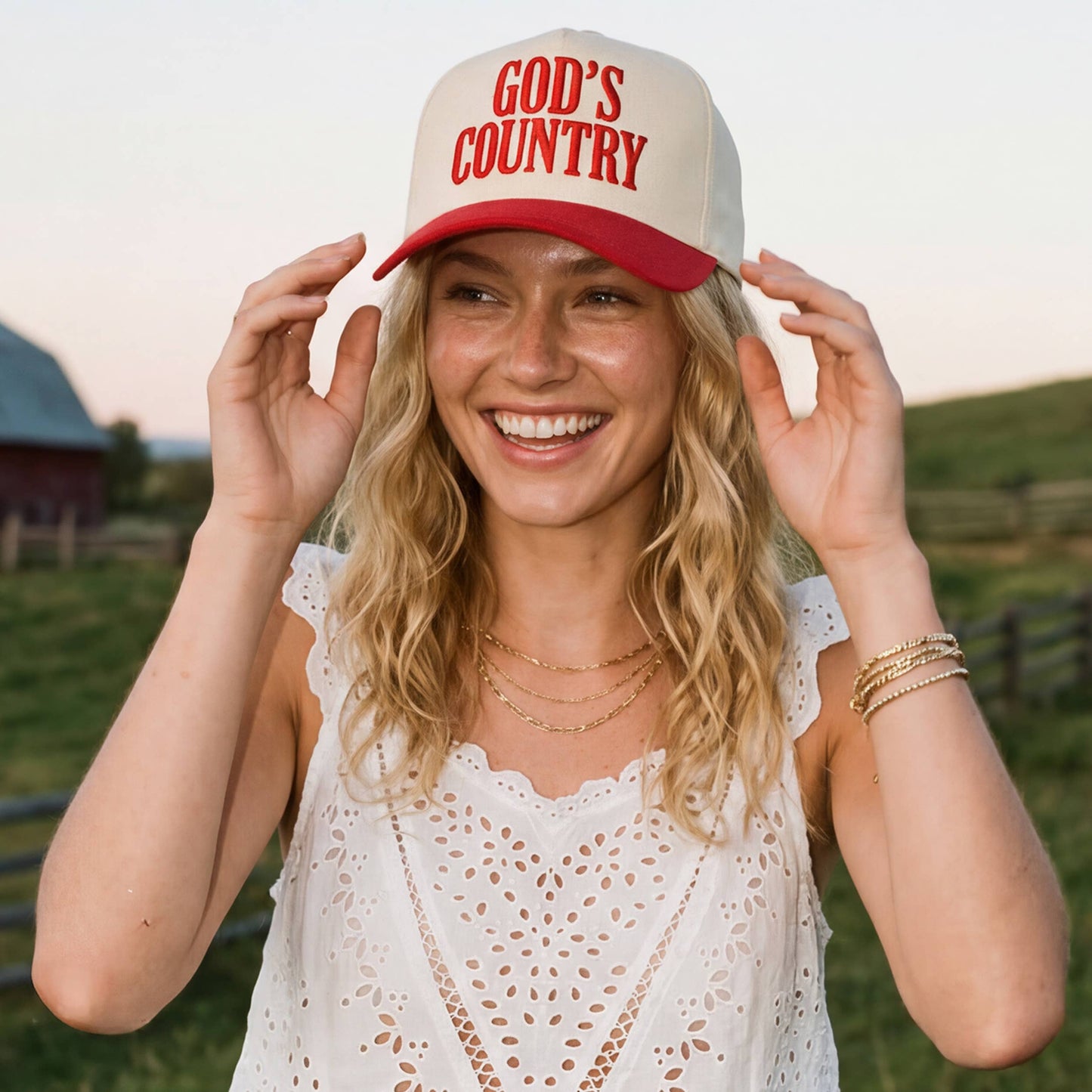C.C GOD'S COUNTRY Letter on Two Tone Trucker Hat: DKM