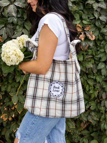 Book Lover Bow Tote: Pink Gingham