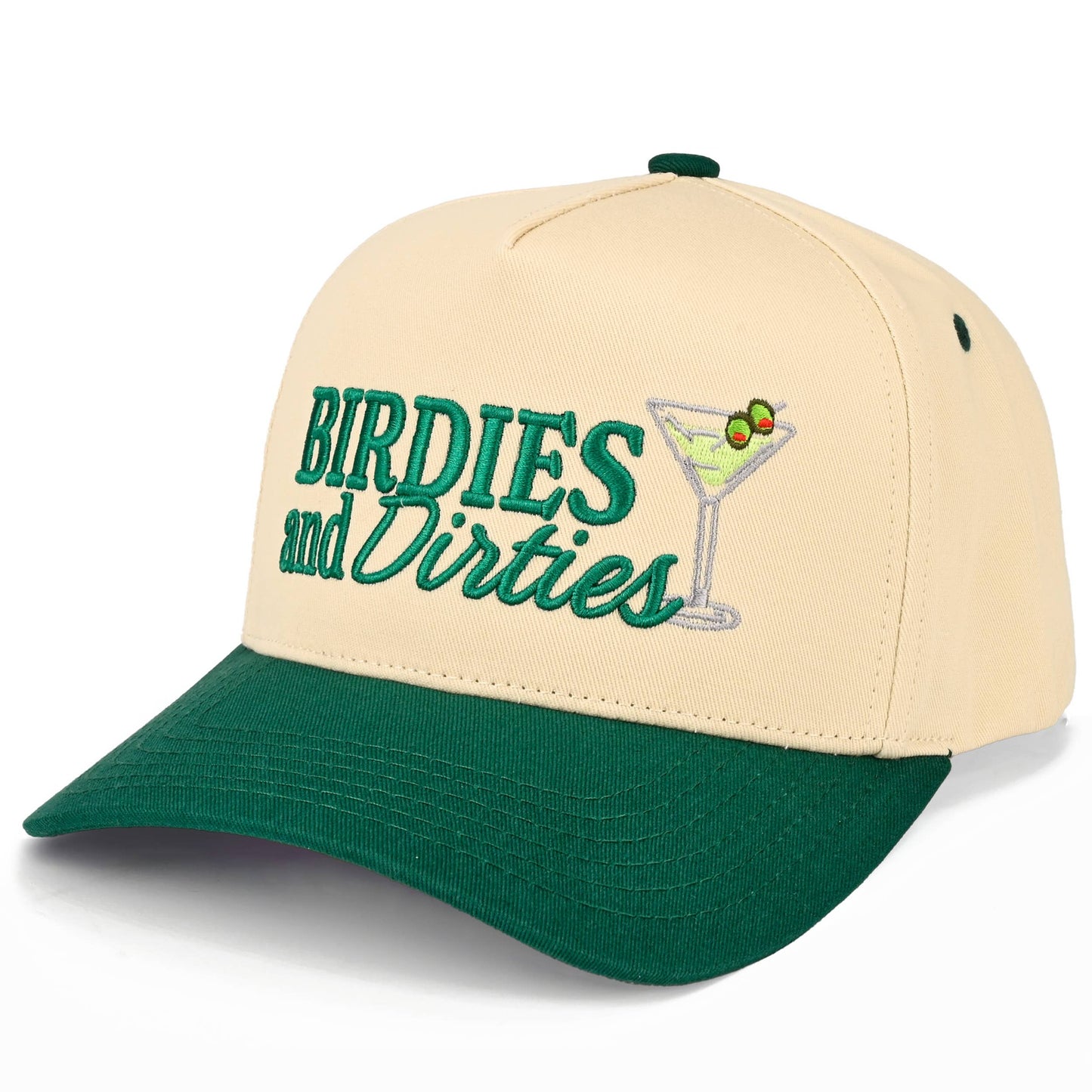BIRDIES AND DIRTIES Letter on Two Tone Trucker Hat: Dark Green
