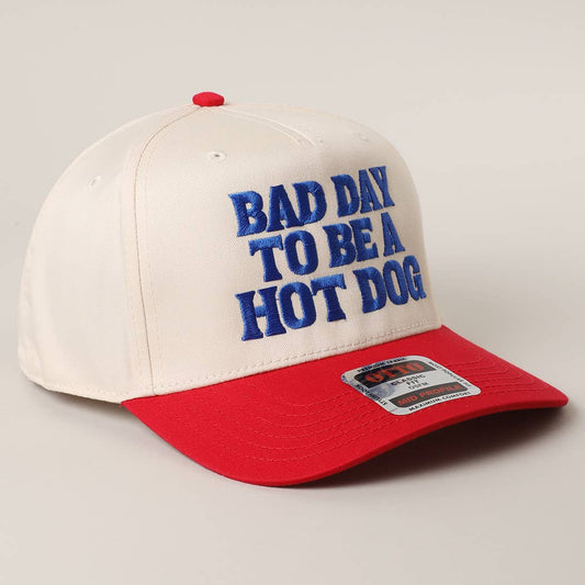 BAD DAY TO BE A HOT DOG Embroidered Trucker Hat : RED/NATL / One Size