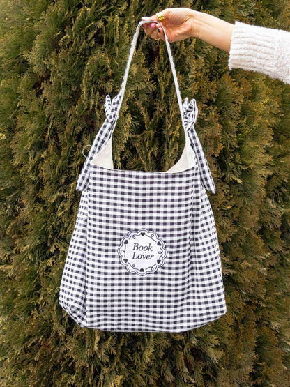 Book Lover Bow Tote: Pink Gingham