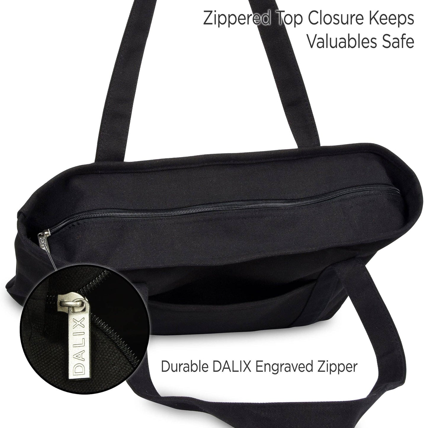 Dalix  20" Solid Color Soft Canvas Tote Bag: Black