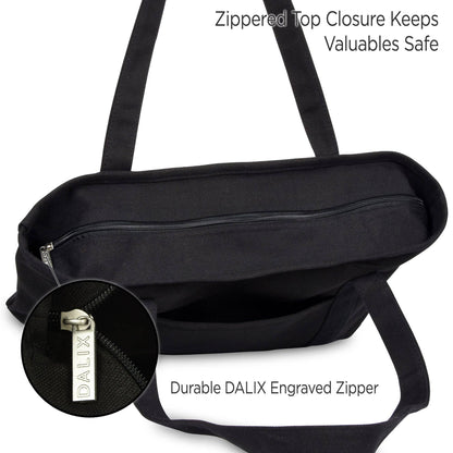 Dalix  20" Solid Color Soft Canvas Tote Bag: Black