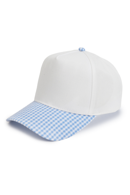 GINGHAM Print Brim Two Tone 5 Panel Cap: Khaki