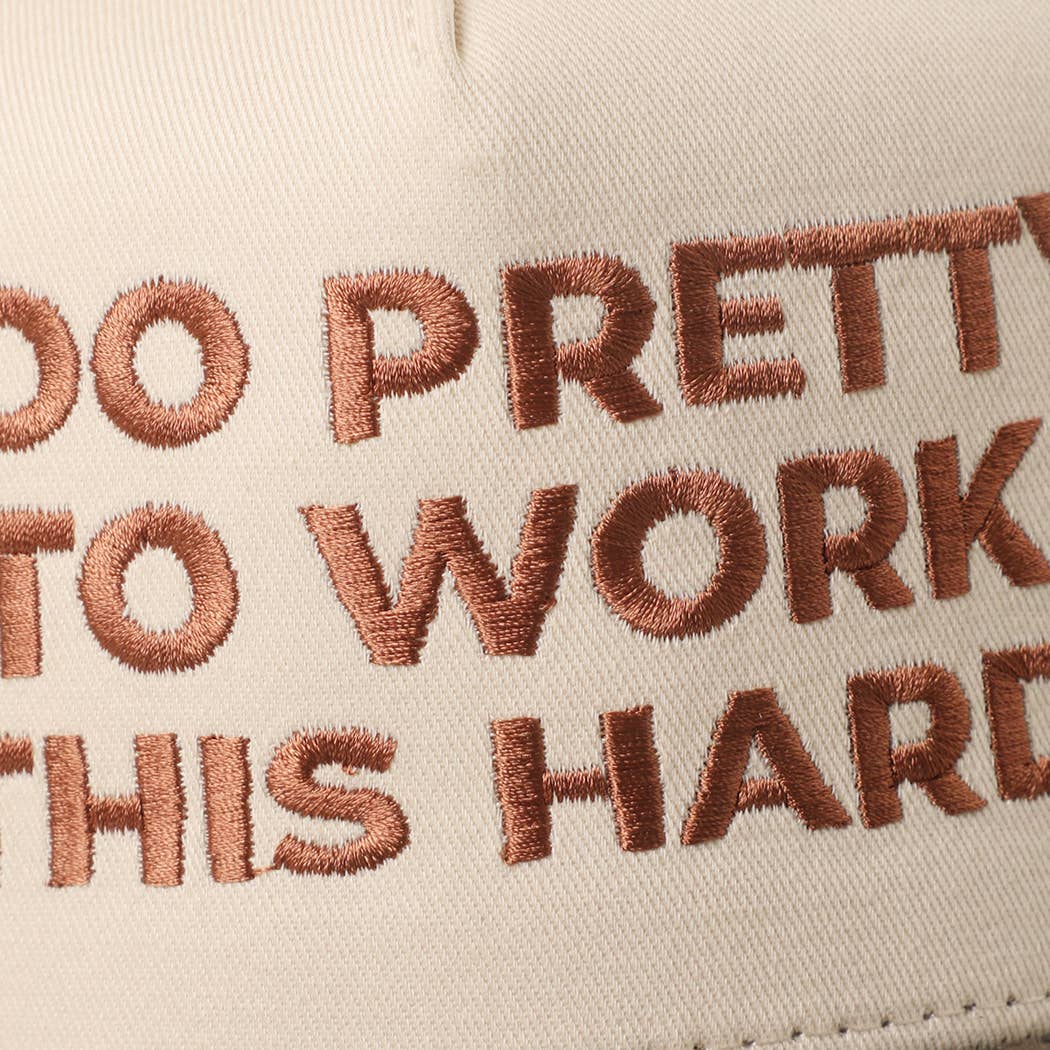 TOO PRETTY TO WORK Embroidery Trucker Hat: LEOPARD / One Size