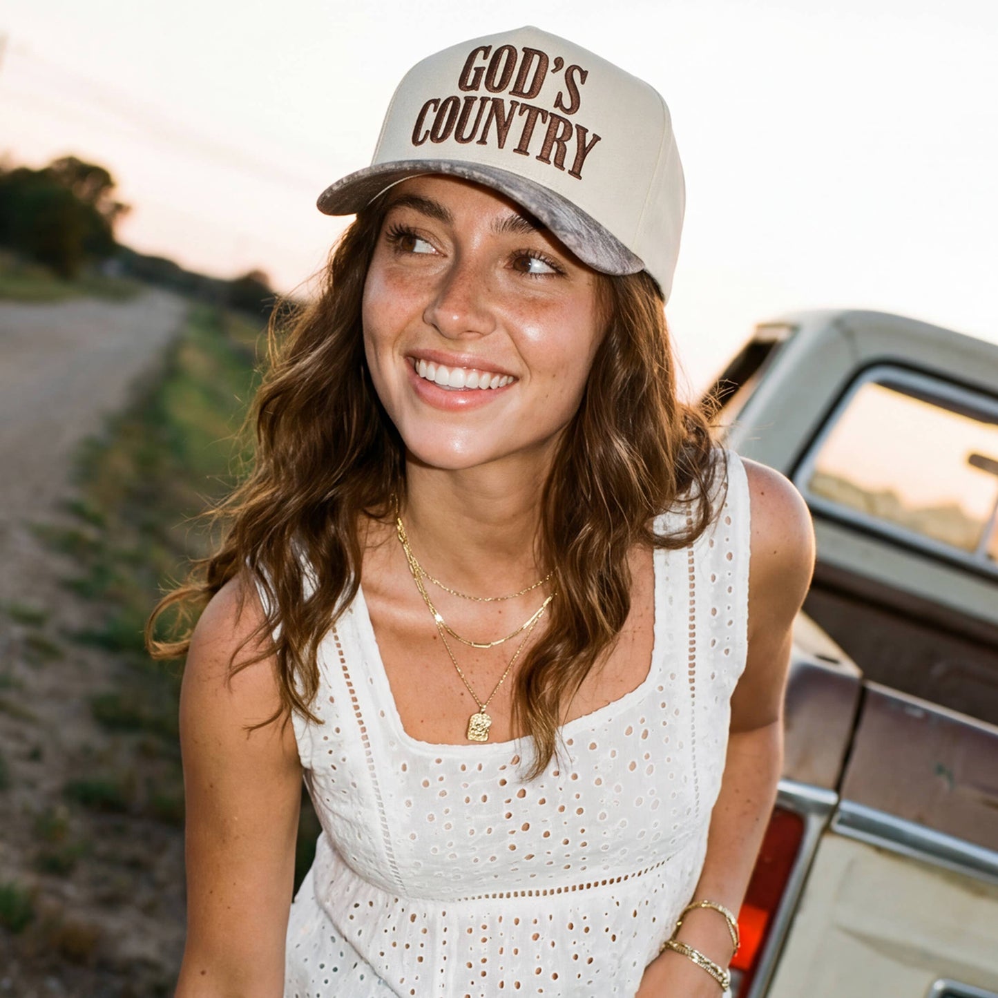 C.C GOD'S COUNTRY Letter on Two Tone Trucker Hat: DKM