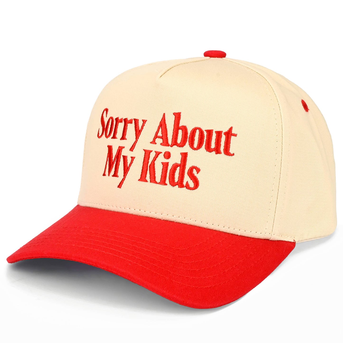 C.C SORRY ABOUT MY KIDS Letter Two Tone Trucker Hat: Black