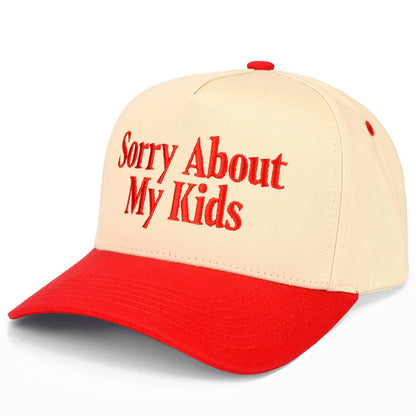 C.C SORRY ABOUT MY KIDS Letter Two Tone Trucker Hat: Black