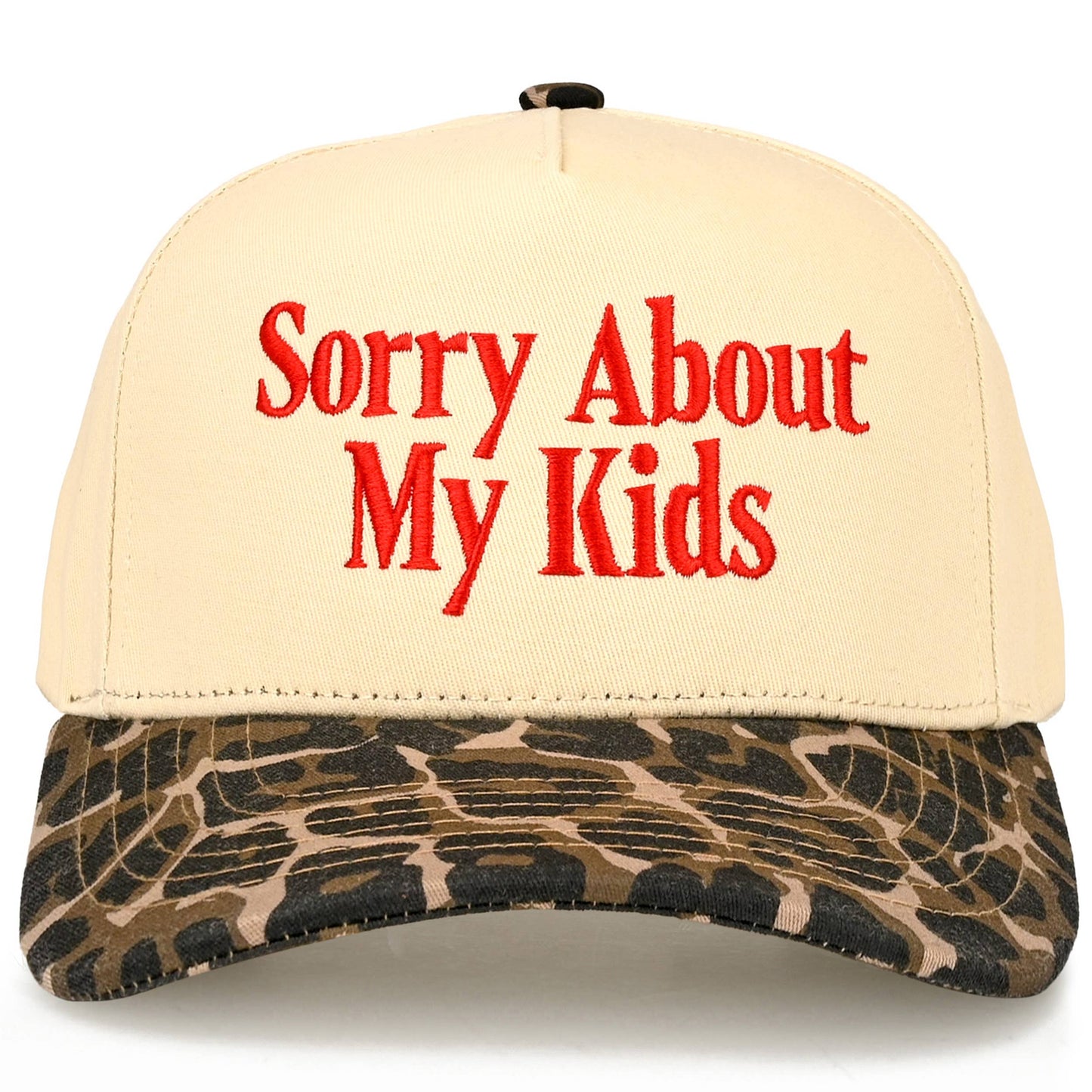 C.C SORRY ABOUT MY KIDS Letter Two Tone Trucker Hat: Black
