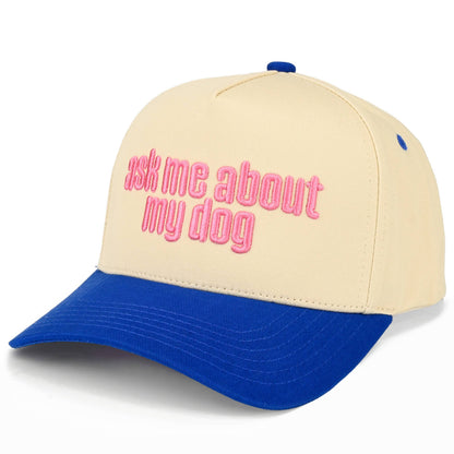 C.C ASK ME ABOUT MY DOG Letter on Two Tone Trucker Hat: Brown