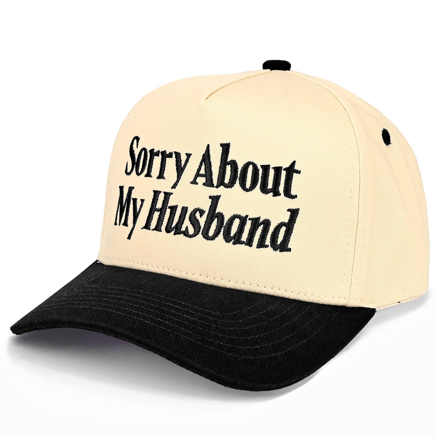 C.C SORRY ABOUT MY HUSBAND Letter Two Tone Trucker Hat: Black