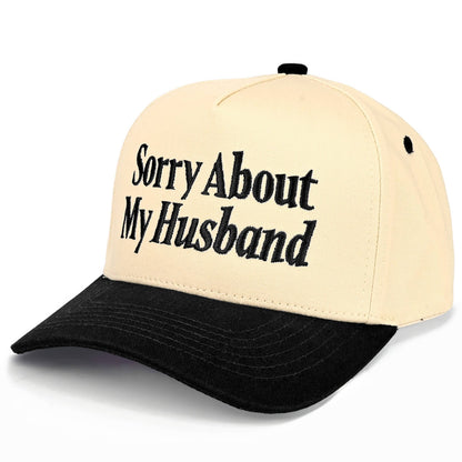 C.C SORRY ABOUT MY HUSBAND Letter Two Tone Trucker Hat: Black