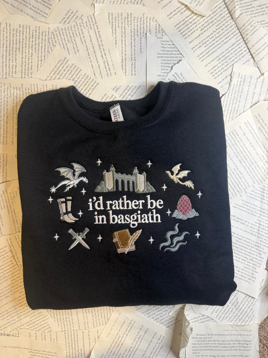 I'd Rather Be in Basgiath Embroidered Crewneck | Dragon Rider Bookish Sweatshirt