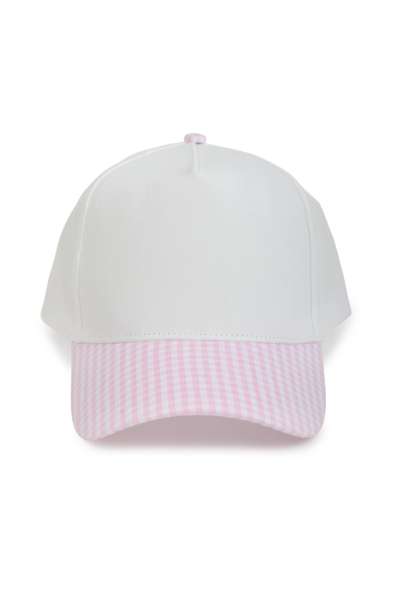 GINGHAM Print Brim Two Tone 5 Panel Cap: Khaki