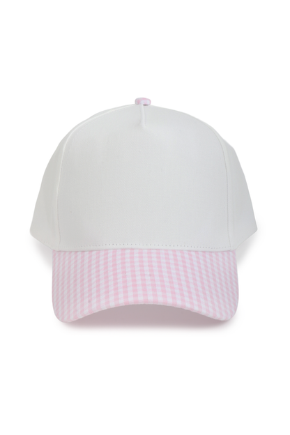 GINGHAM Print Brim Two Tone 5 Panel Cap: Khaki