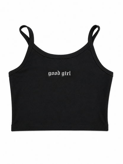 Good Girl Embroidered Black Crop Tank | Bookish Romance Reader Tank