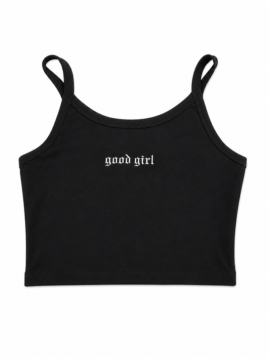 Good Girl Embroidered Black Crop Tank | Bookish Romance Reader Tank