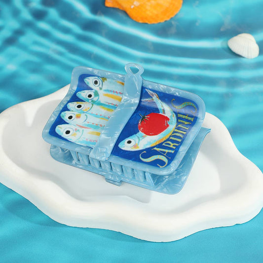 Fun Sardine Can Hair Pattern Hair Claw Clips: Blue