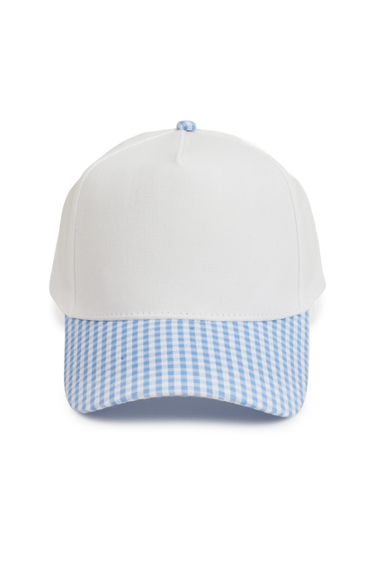 GINGHAM Print Brim Two Tone 5 Panel Cap: Khaki