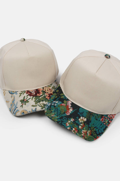 Floral Print Brocade 5 Panels Two Tone Baseball Cap: Mauve