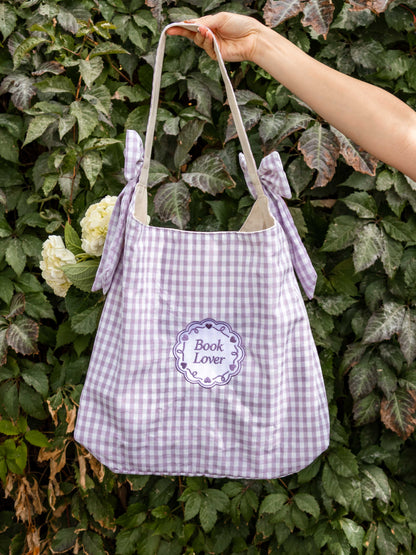 Book Lover Bow Tote: Sage Gingham