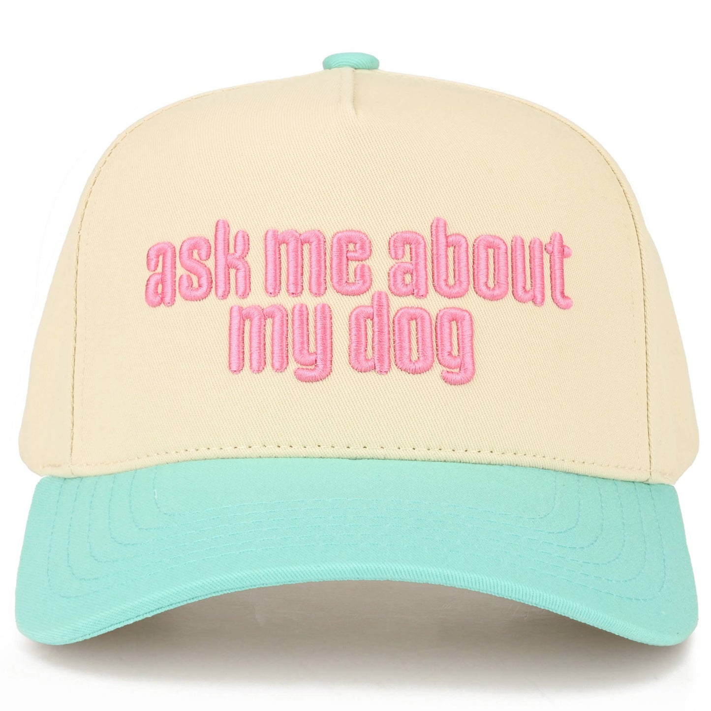 C.C ASK ME ABOUT MY DOG Letter on Two Tone Trucker Hat: Brown