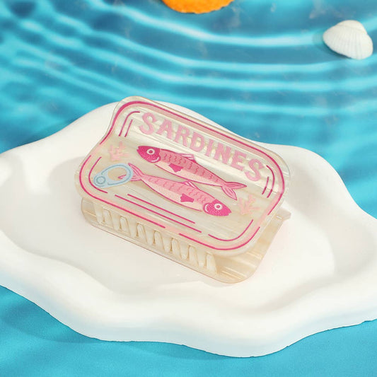 Fun Sardine Can Hair Pattern Hair Claw Clips: Pink