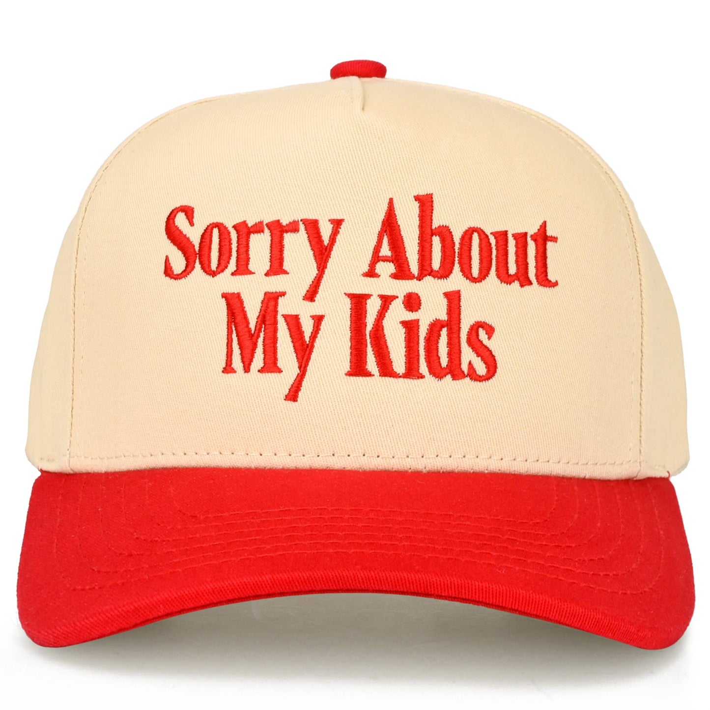 C.C SORRY ABOUT MY KIDS Letter Two Tone Trucker Hat: Black