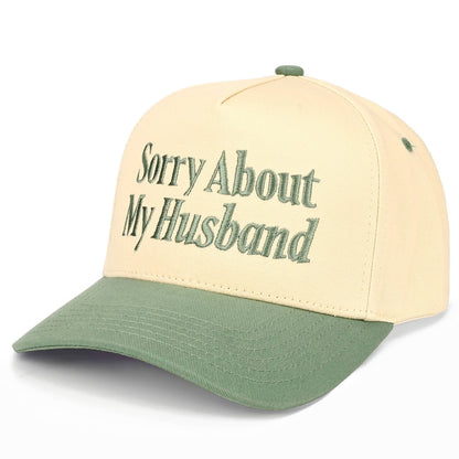 C.C SORRY ABOUT MY HUSBAND Letter Two Tone Trucker Hat: Black