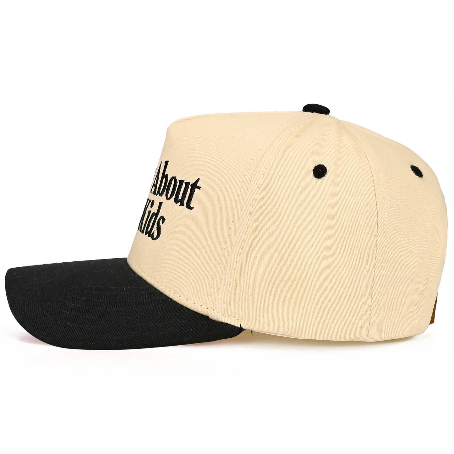 C.C SORRY ABOUT MY KIDS Letter Two Tone Trucker Hat: Black