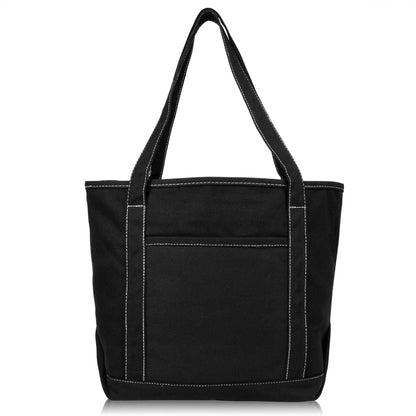 Dalix  20" Solid Color Soft Canvas Tote Bag: Black