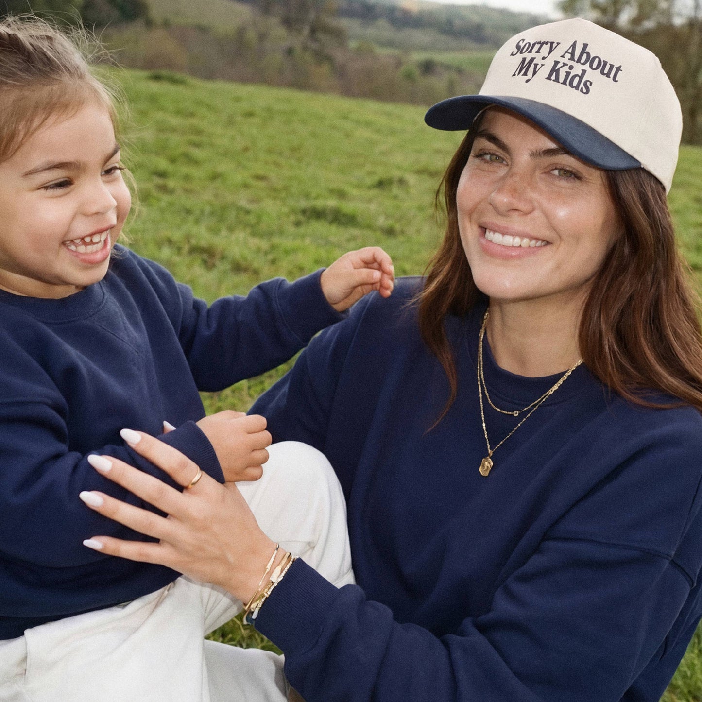 C.C SORRY ABOUT MY KIDS Letter Two Tone Trucker Hat: Black
