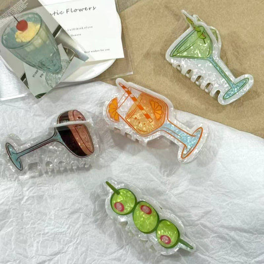 Fun Drink Glass & Cocktail Shaped Hair Claw: Olive