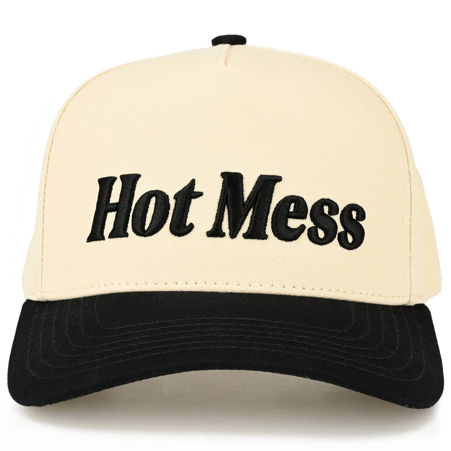 C.C HOT MESS Letter Embroidered on Two Tone Trucker Hat